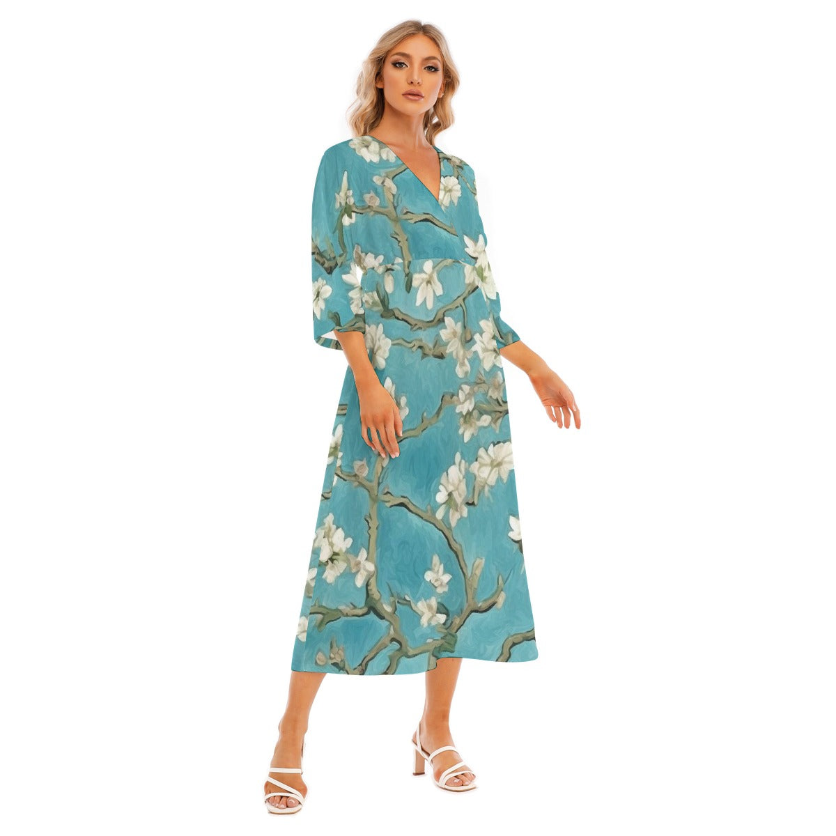 All-Over Print Women's Mid-Sleeve Long Dress