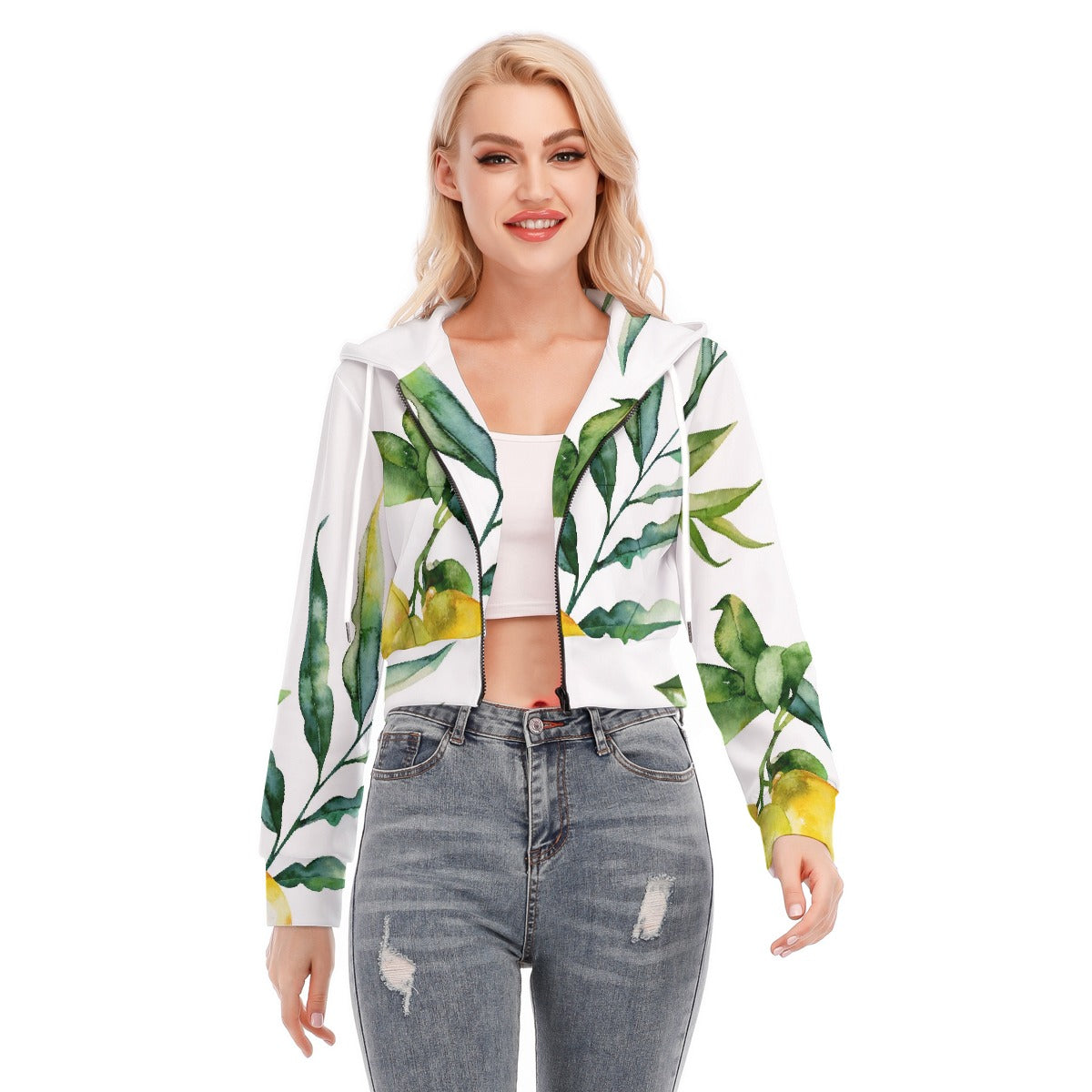 All-Over Print Women's Crop Top Hoodie With Zipper Closure