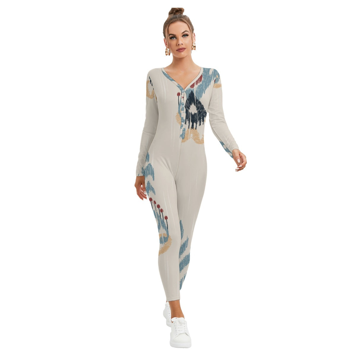 All-Over Print Women's Plunging Neck Jumpsuit