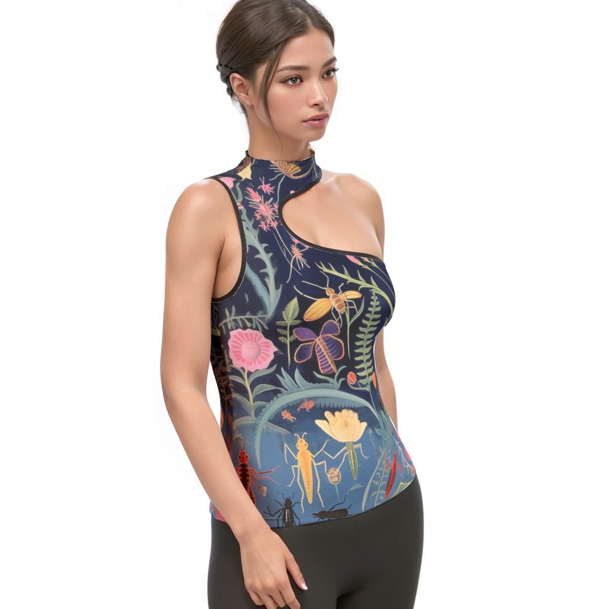 All-Over Print Women's Halter Sleeveless Asymmetrical Tank Top