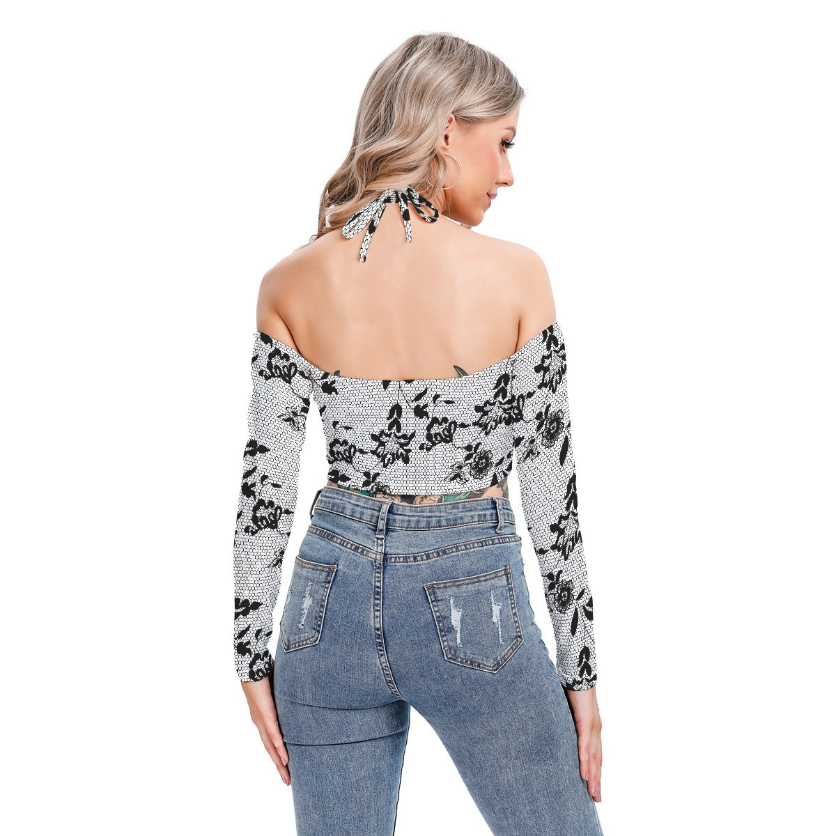 All-Over Print Women's Halter Lace-up Top