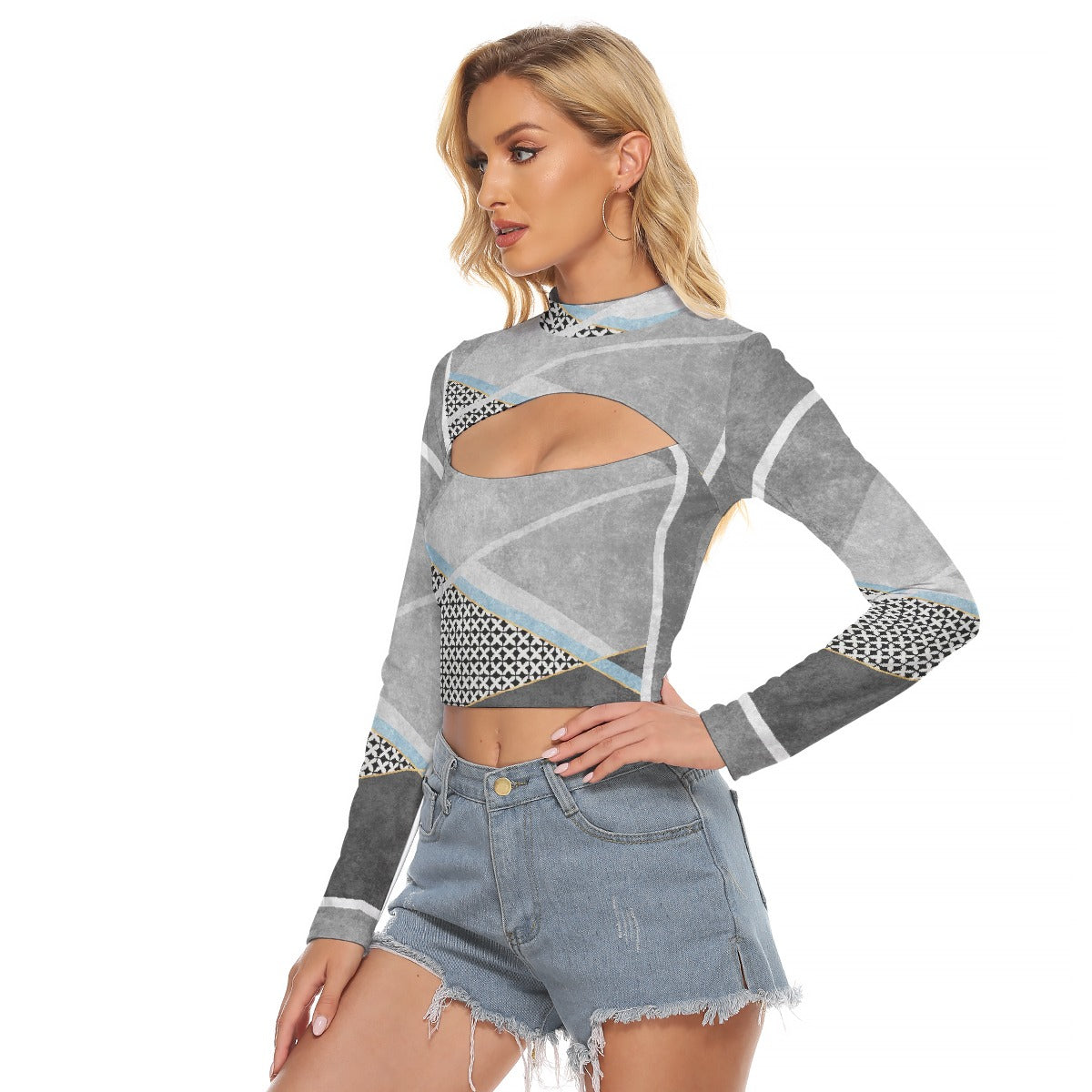 All-Over Print Women's Hollow Chest Keyhole Tight Crop Top