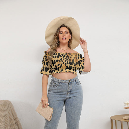 All-Over Print Women's Off-shoulder Cropped Top With Short Puff Sleeve