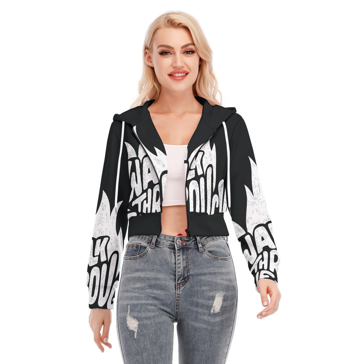 All-Over Print Women's Crop Top Hoodie With Zipper Closure