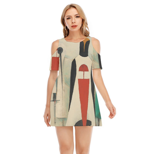All-Over Print Women's Cold Shoulder Dress | 190GSM Cotton