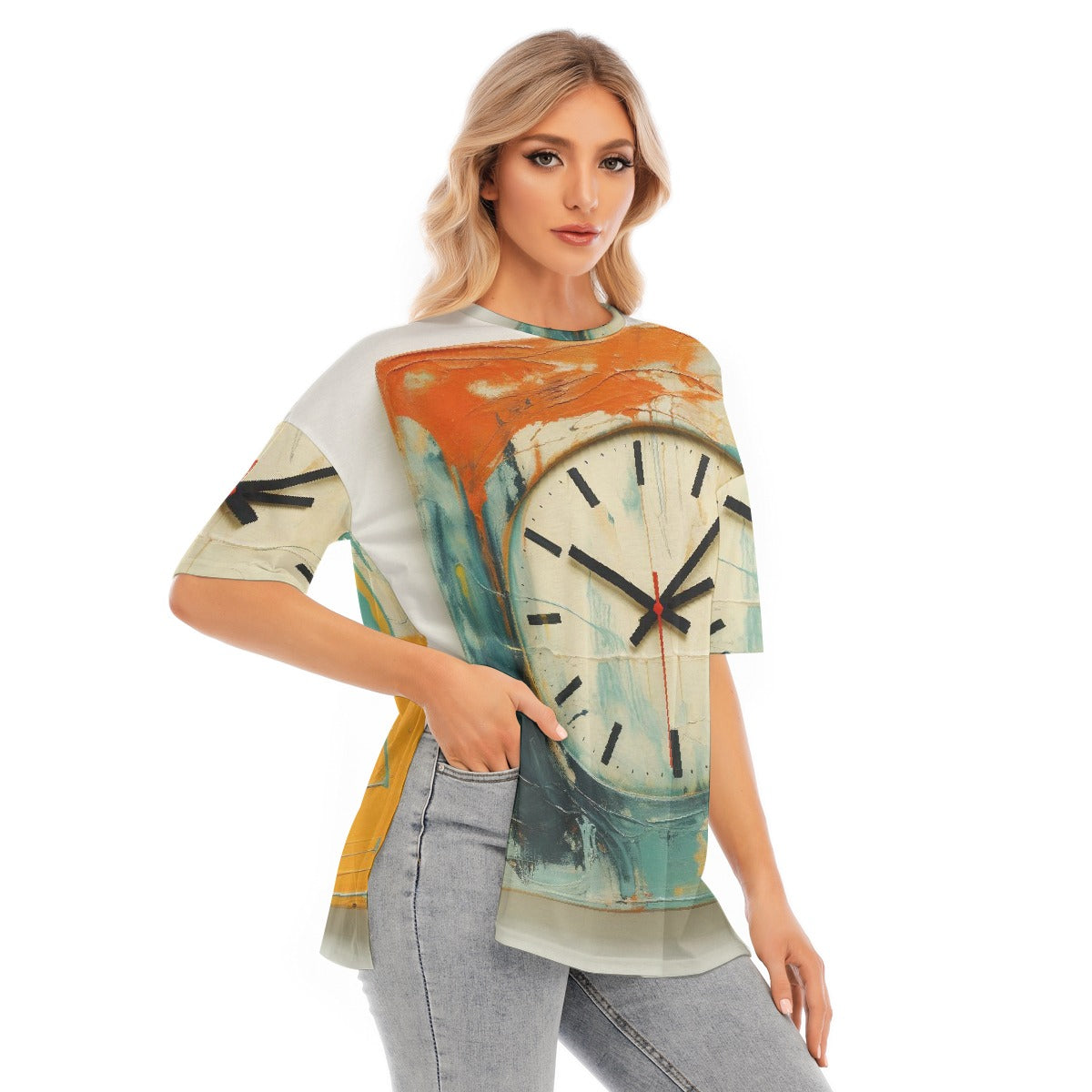 All-Over Print Women's Short Sleeves T-shirt With Hem Split