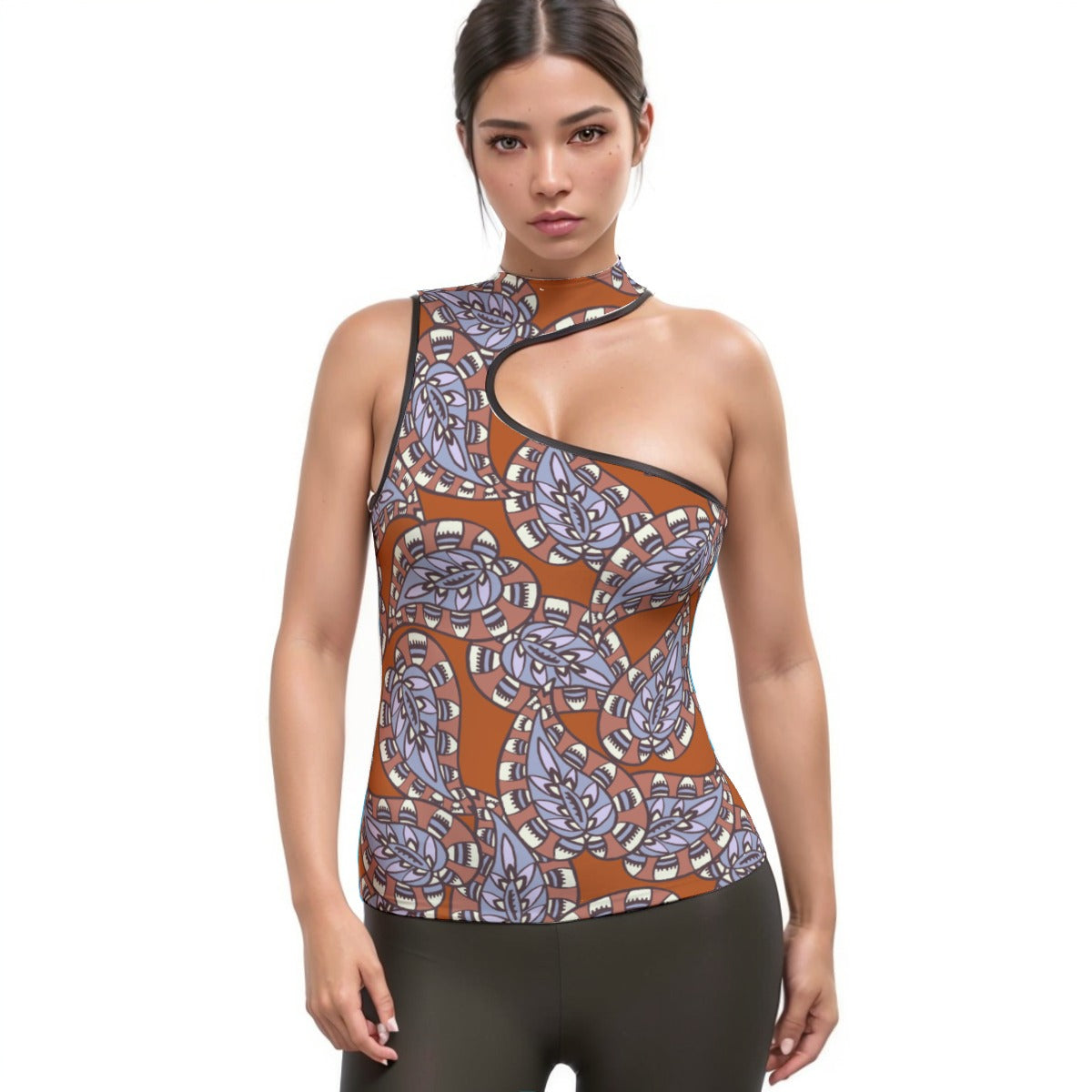 All-Over Print Women's Halter Sleeveless Asymmetrical Tank Top
