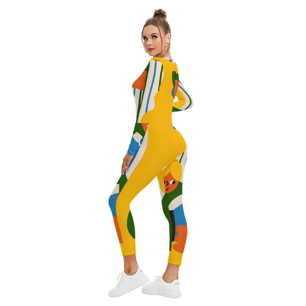 All-Over Print Women's Plunging Neck Jumpsuit