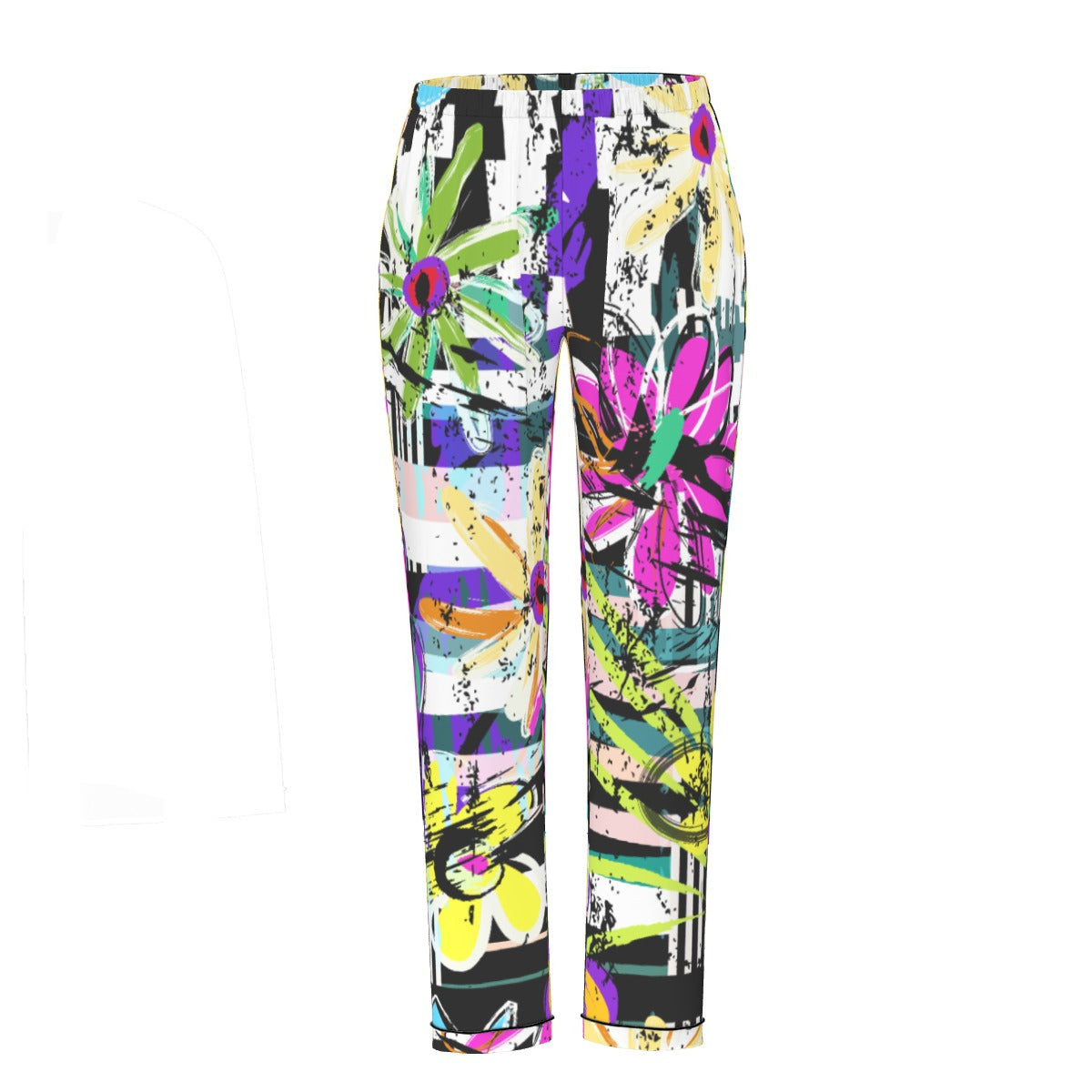 All-Over Print Women's Long Sleeve Pajama Set With Black Contrast Piping