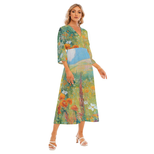 All-Over Print Women's Mid-Sleeve Long Dress