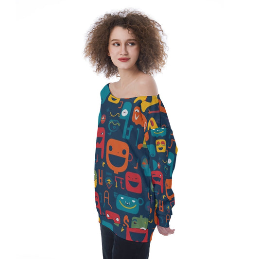 All-Over Print Oversized Women's Off-Shoulder Sweatshirt