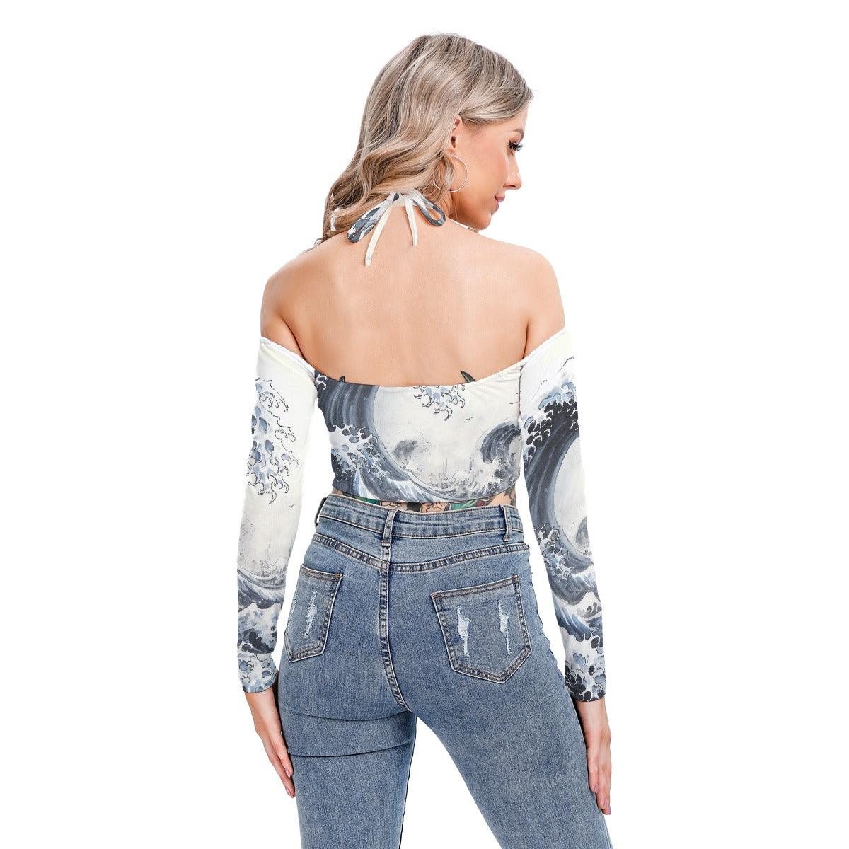 All-Over Print Women's Halter Lace-up Top