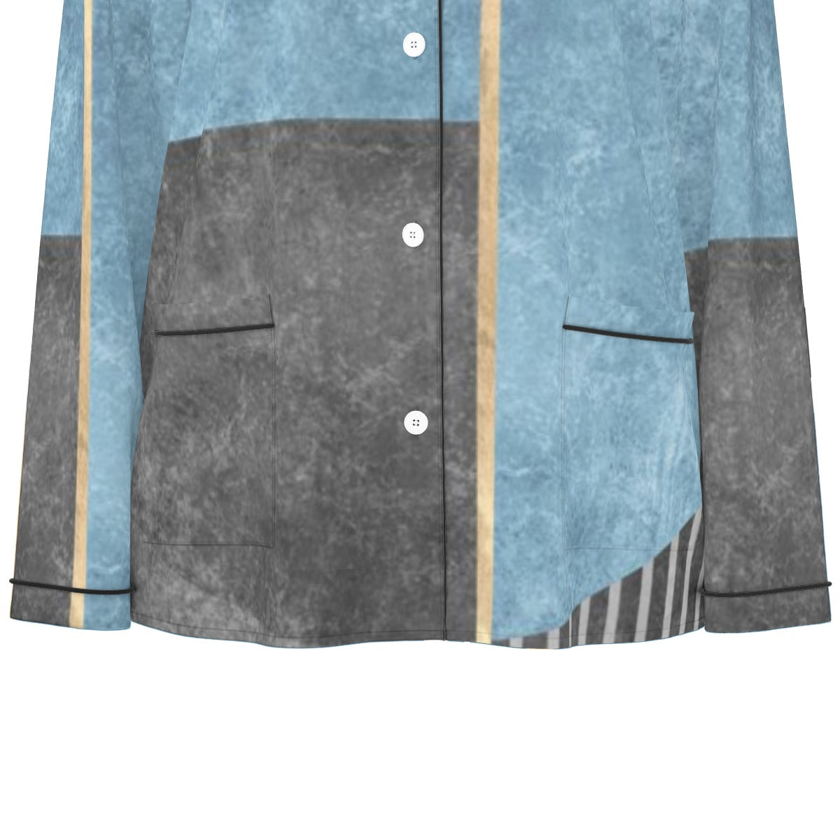 All-Over Print Women's Long Sleeve Pajama Set With Black Contrast Piping