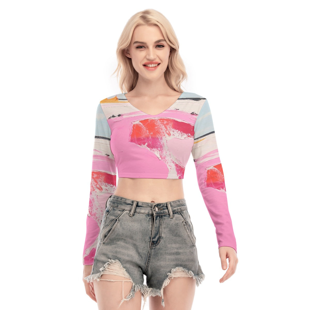 All-Over Print Women's Back Hollow T-shirt With Strap