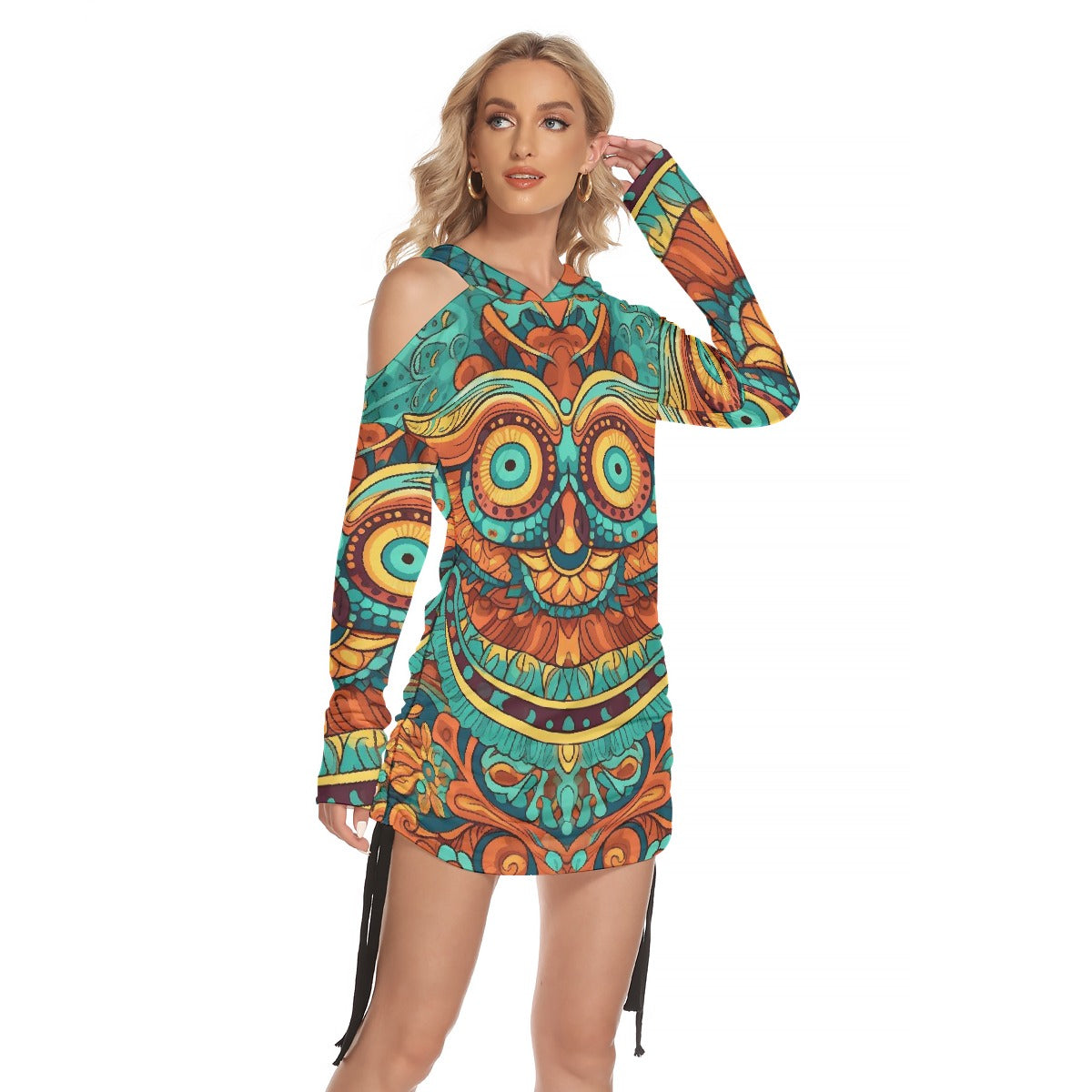 All-Over Print Women's One-shoulder Dress With Waist Shirring