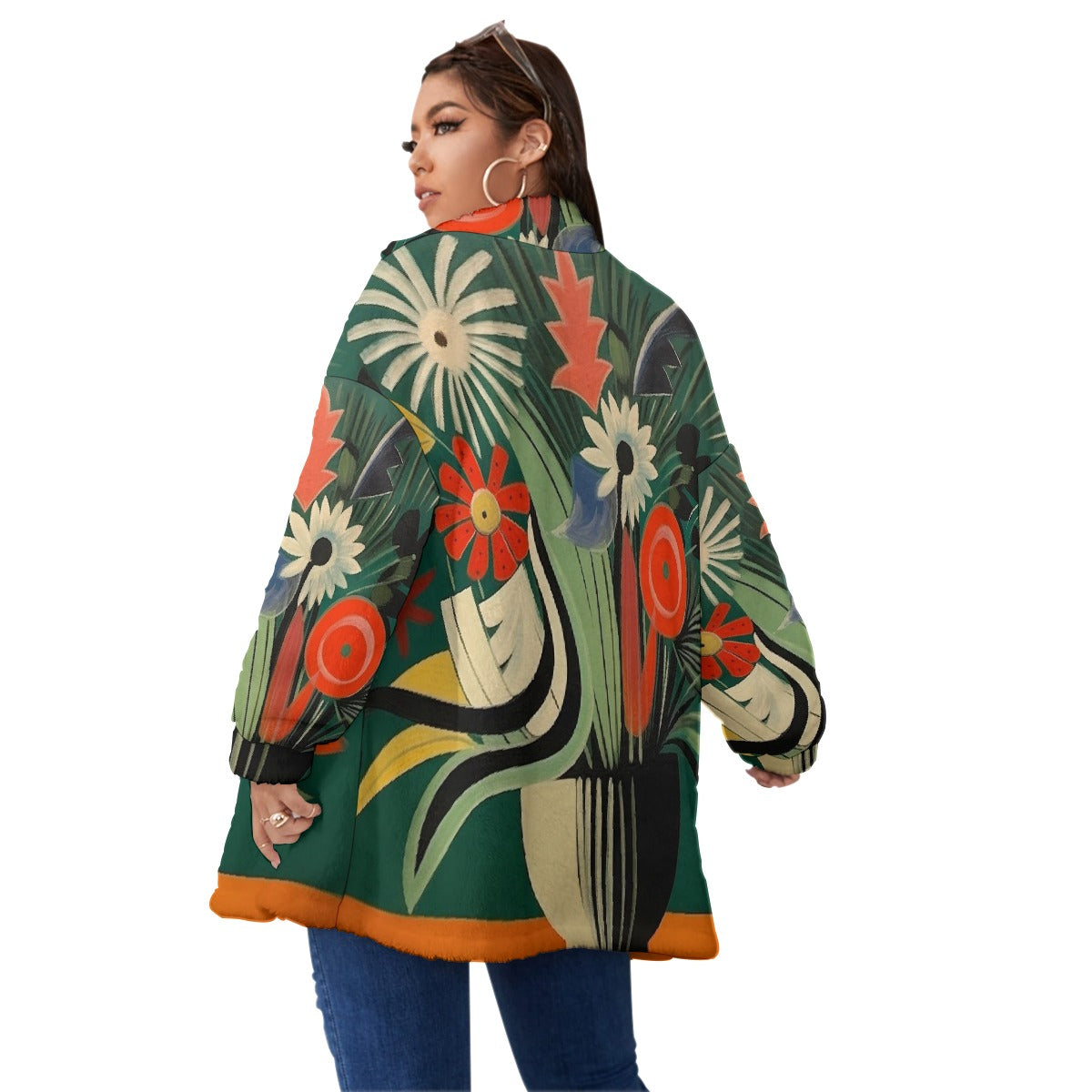 All-Over Print Unisex Borg Fleece Stand-up Collar Coat With Zipper Closure(Plus Size)