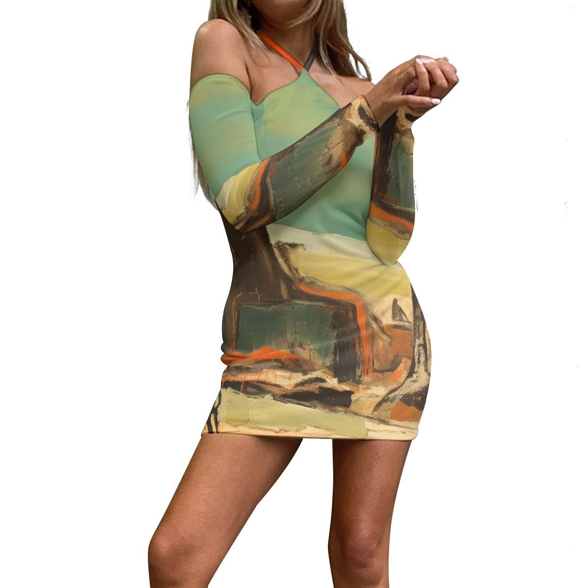 All-Over Print Women's Halter Lace-up Dress