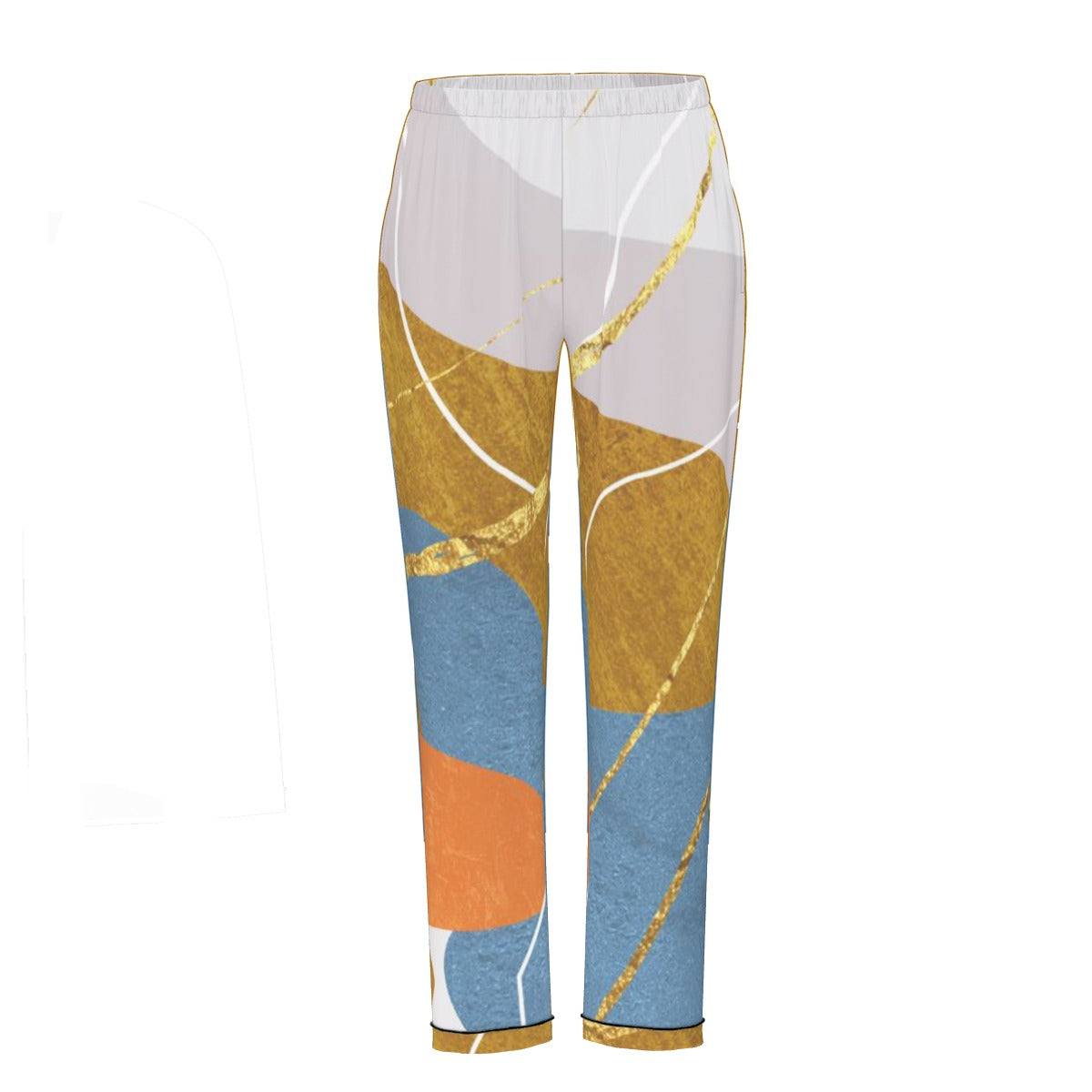 All-Over Print Women's Long Sleeve Pajama Set With Black Contrast Piping