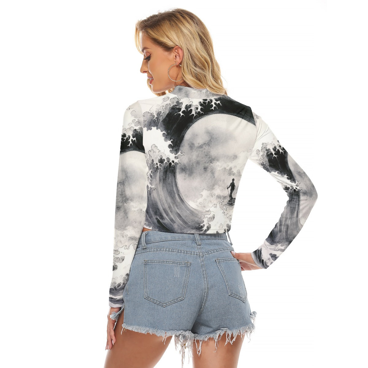 All-Over Print Women's Hollow Chest Keyhole Tight Crop Top