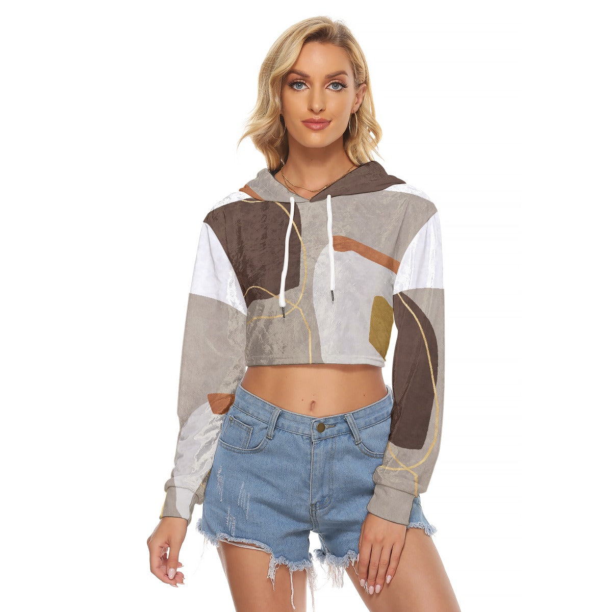 All-Over Print Women's Crop Top Hoodie|Velvet