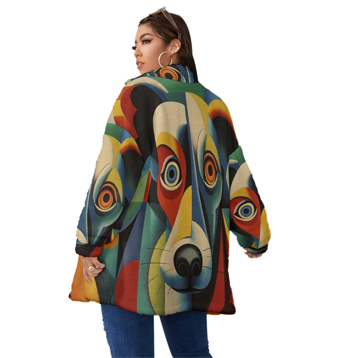 All-Over Print Unisex Borg Fleece Stand-up Collar Coat With Zipper Closure(Plus Size)