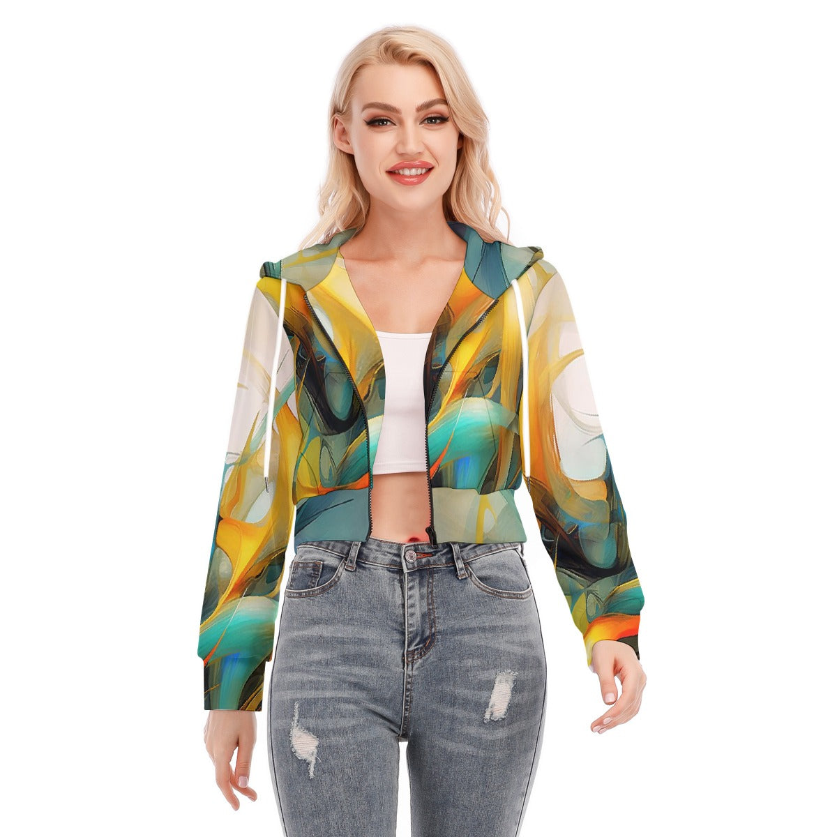 All-Over Print Women's Crop Top Hoodie With Zipper Closure