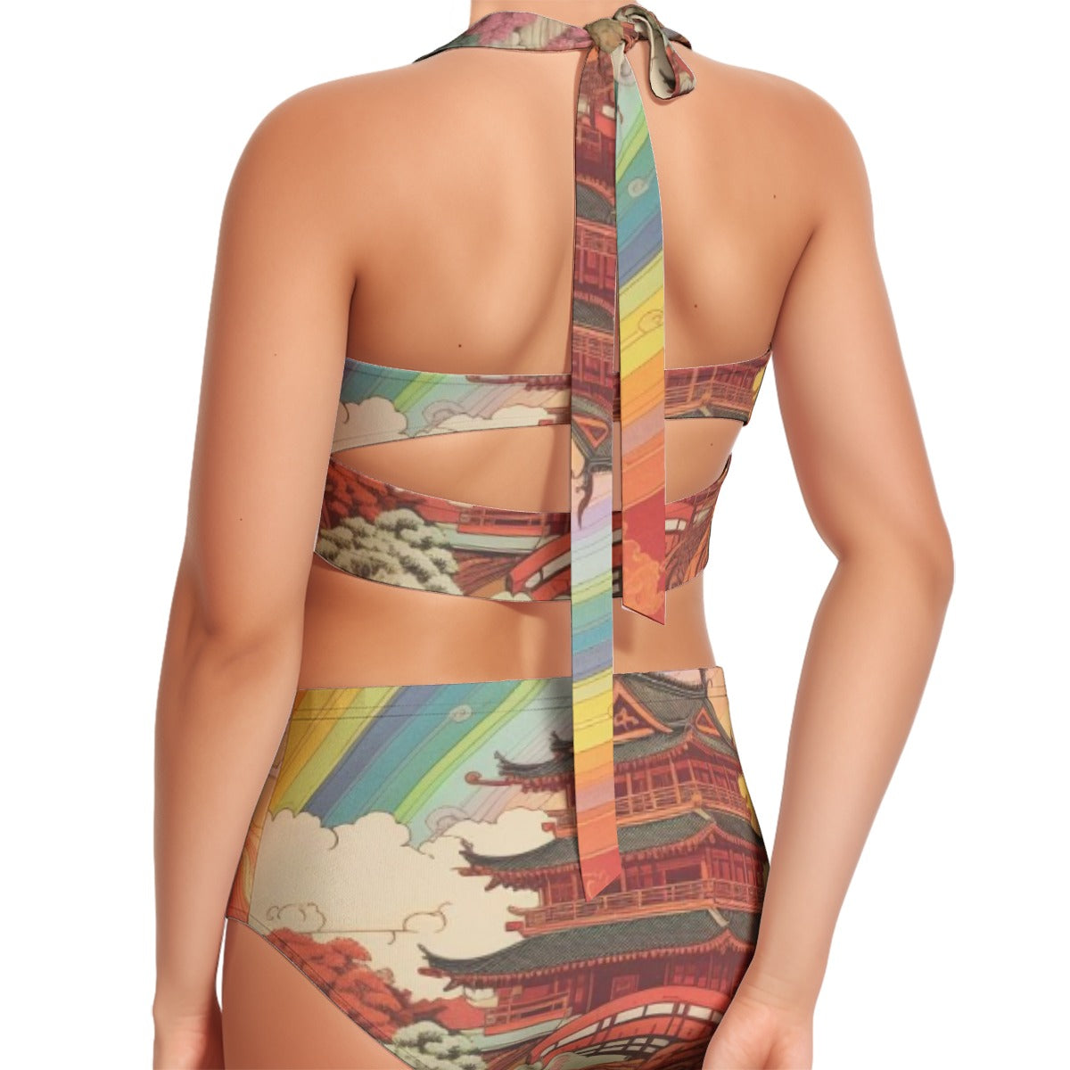 All-Over Print Women's Swimsuit Set With Halter