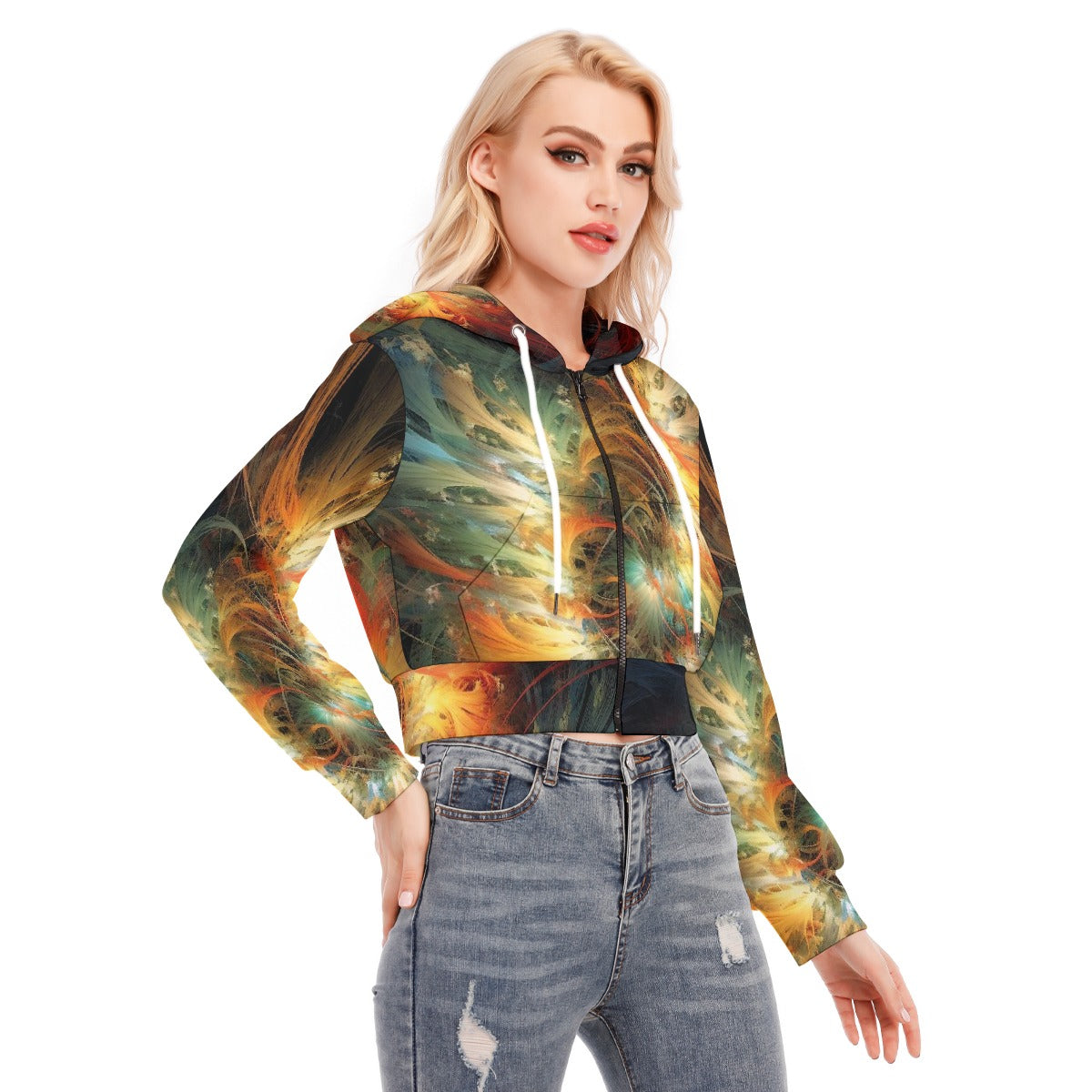 All-Over Print Women's Crop Top Hoodie With Zipper Closure