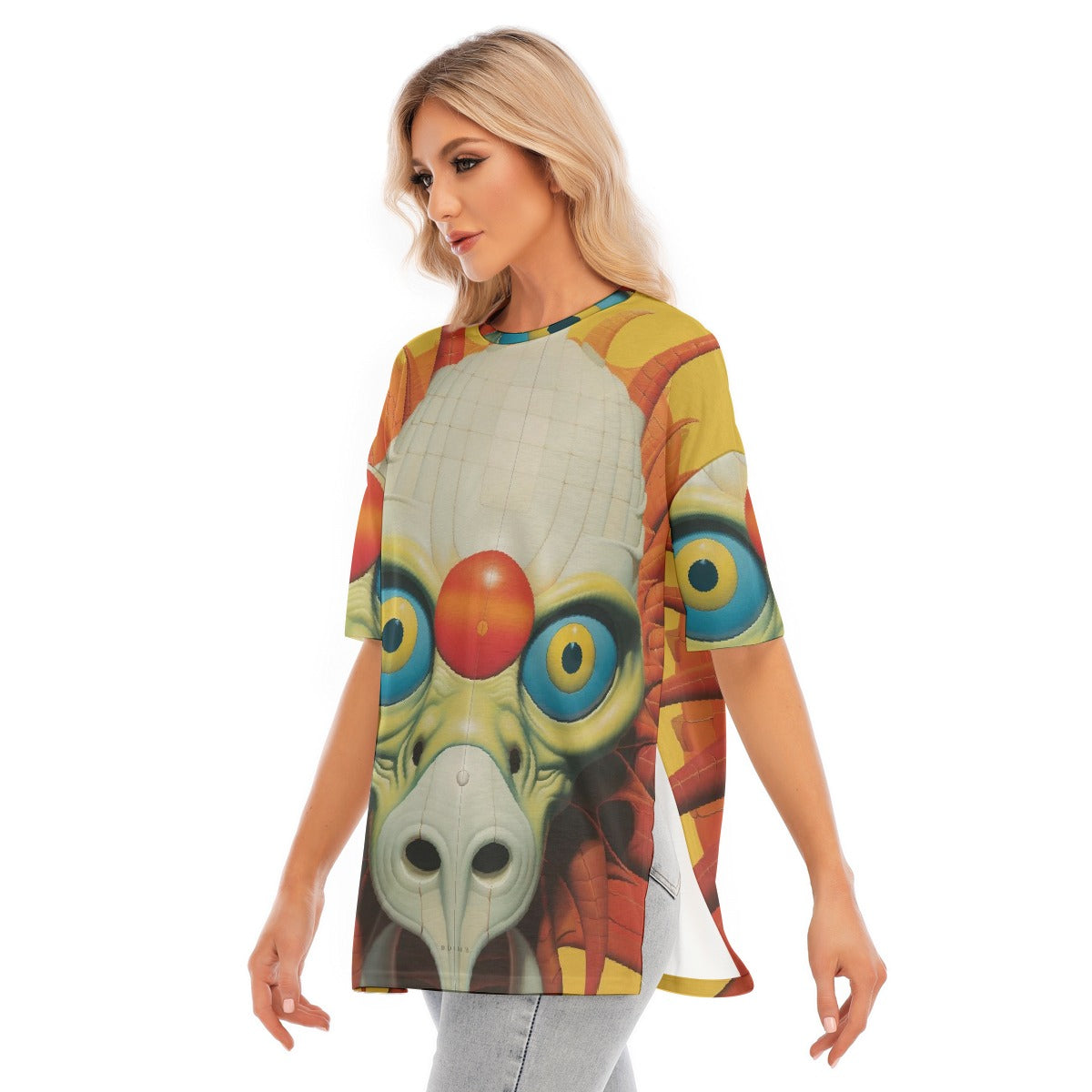 All-Over Print Women's Short Sleeves T-shirt With Hem Split