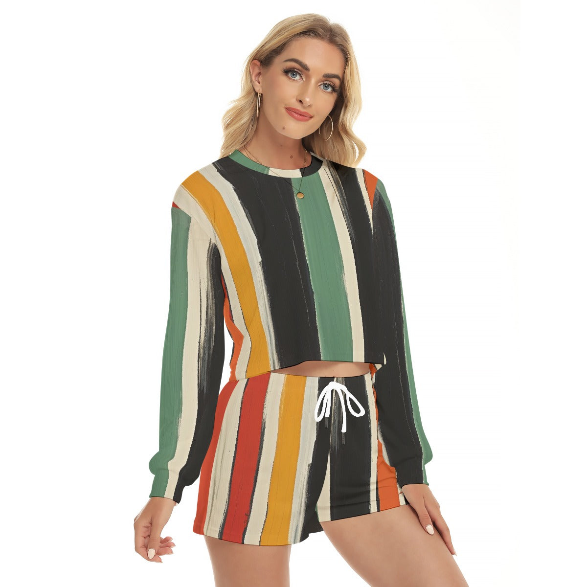 All-Over Print Women's Short Sweatshirt And Pants Suit