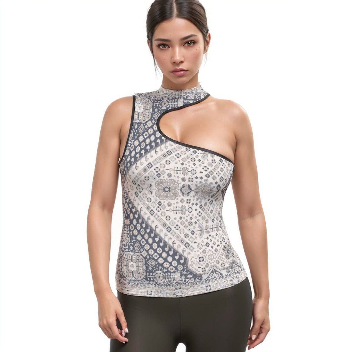 All-Over Print Women's Halter Sleeveless Asymmetrical Tank Top