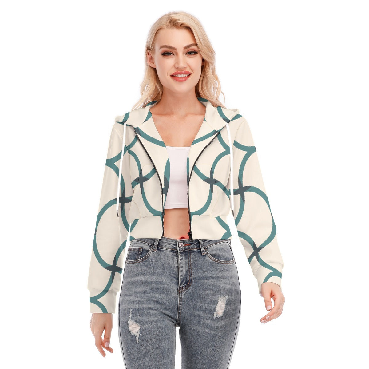 All-Over Print Women's Crop Top Hoodie With Zipper Closure