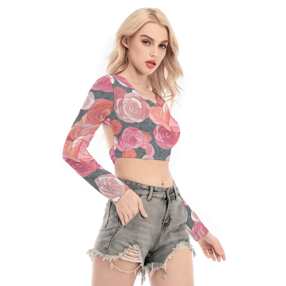 All-Over Print Women's Back Hollow T-shirt With Strap