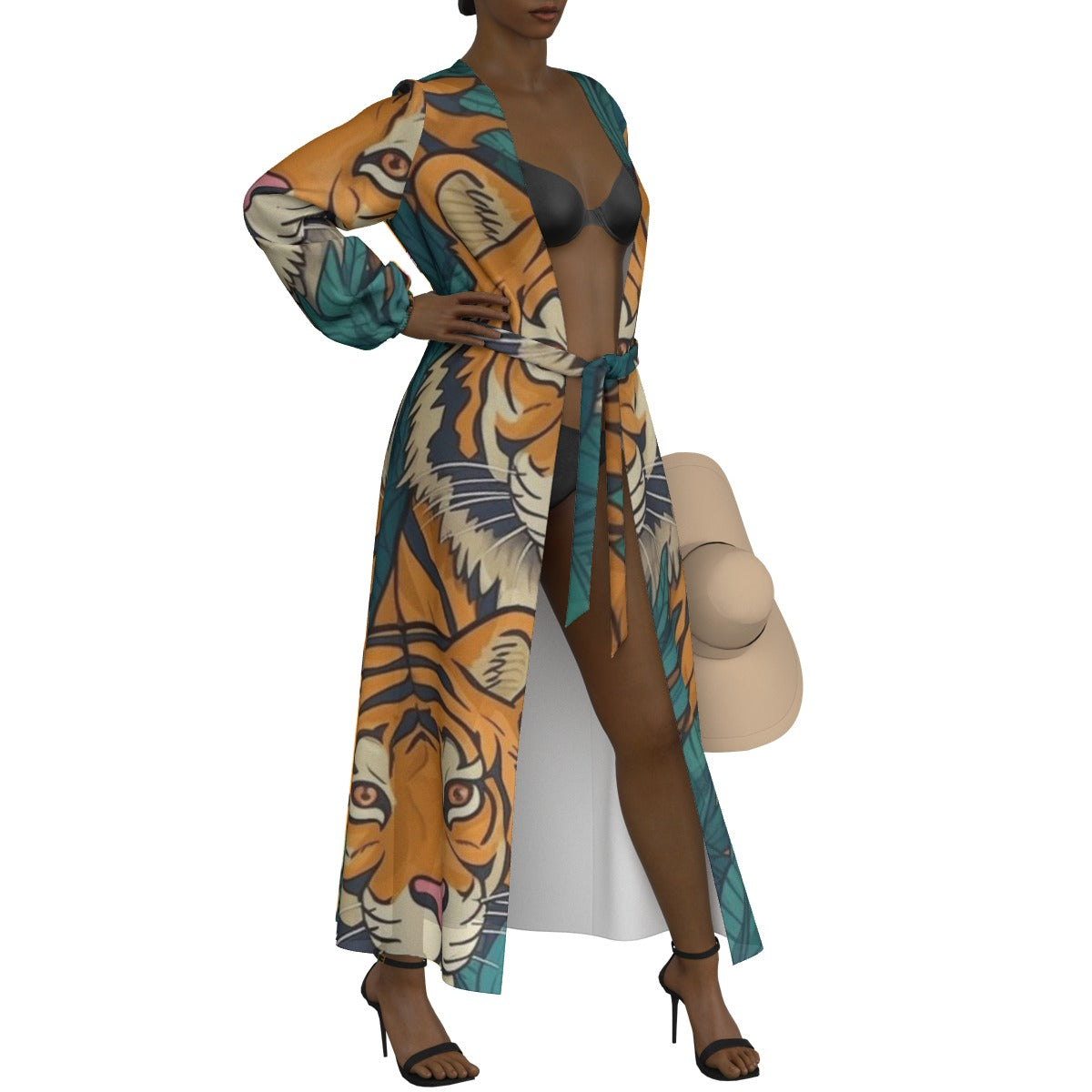 All-Over Print Women's Lace-up Chiffon Robe