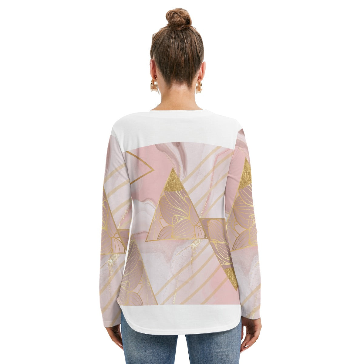 All-Over Print Women's Long Sleeve Neckline Tie Sweatshirt