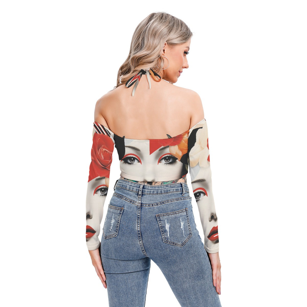 All-Over Print Women's Halter Lace-up Top