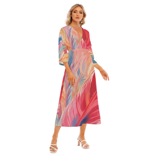 All-Over Print Women's Mid-Sleeve Long Dress