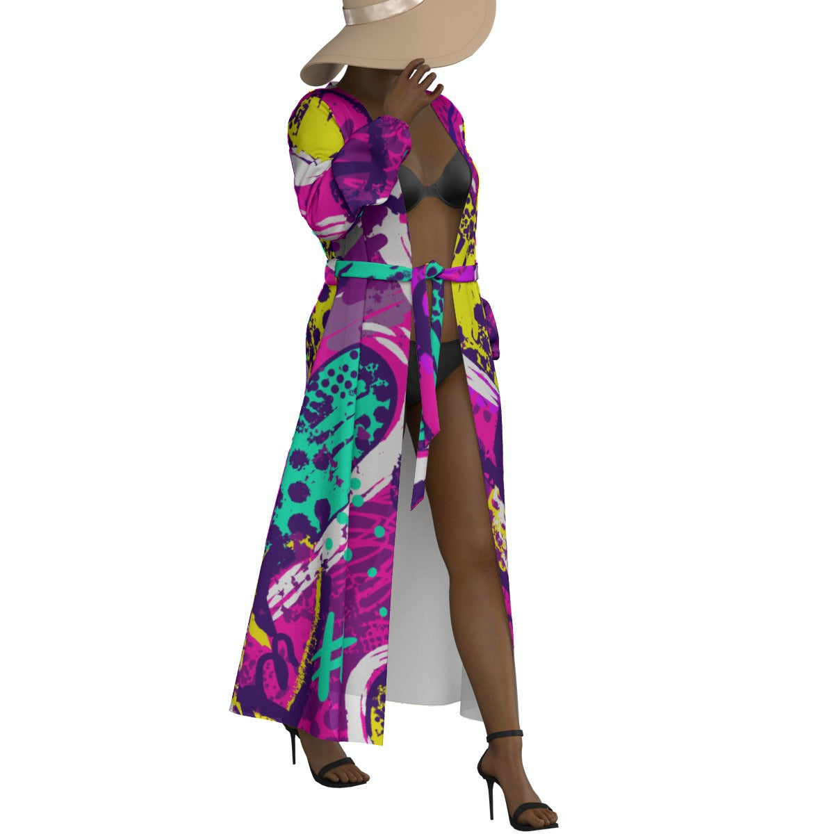 All-Over Print Women's Lace-up Chiffon Robe