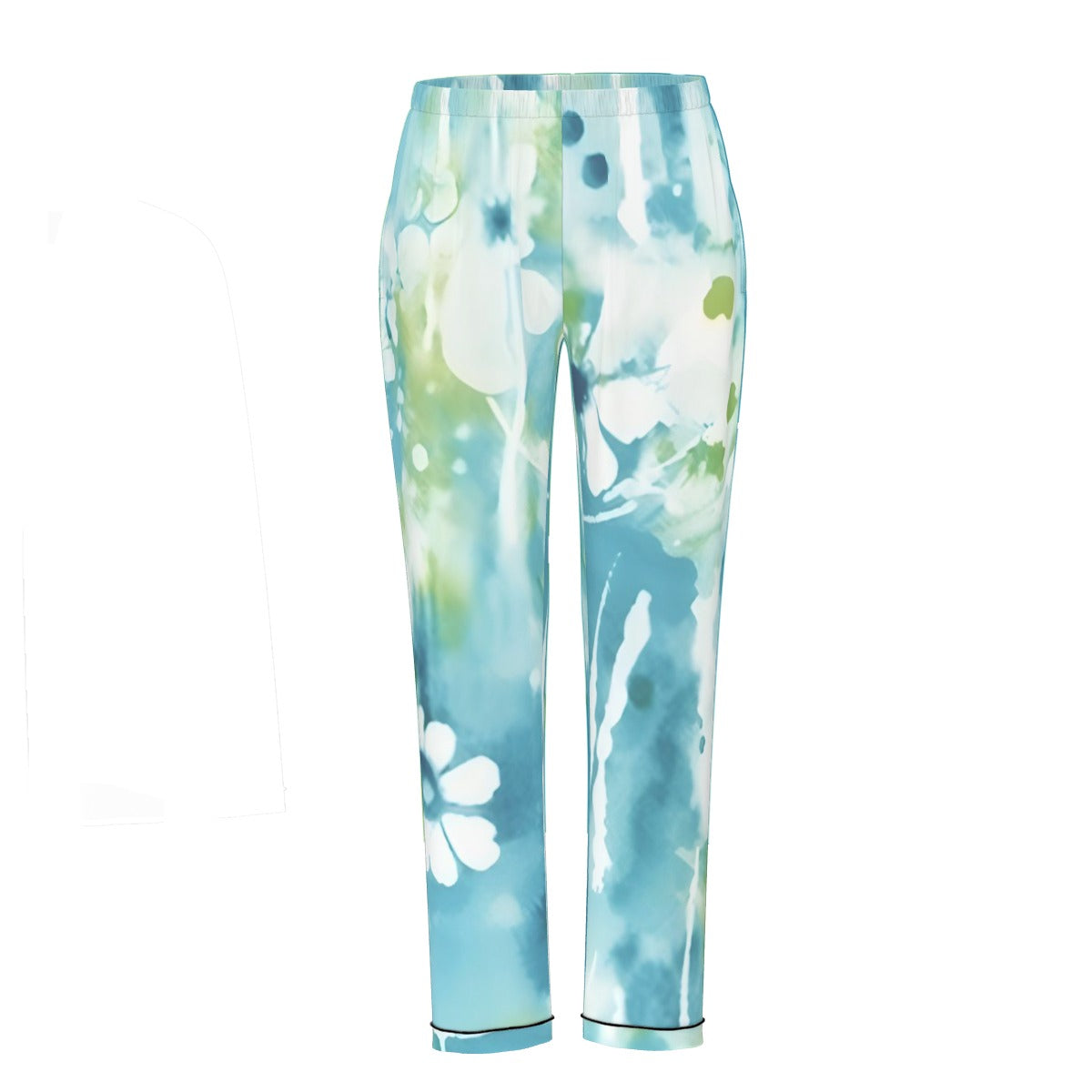 All-Over Print Women's Long Sleeve Pajama Set With Black Contrast Piping