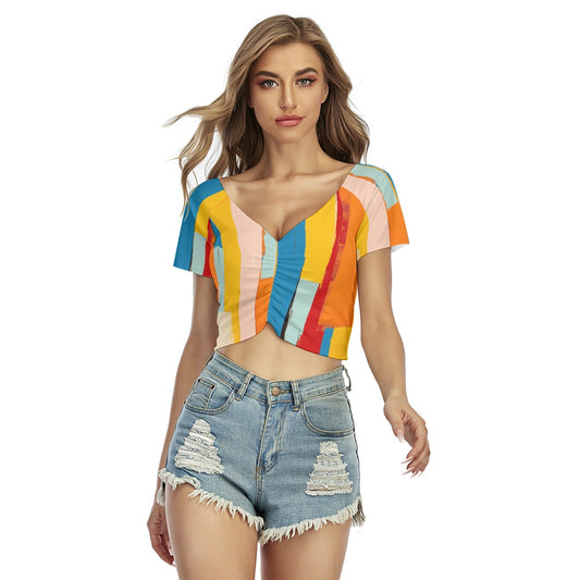 All-Over Print Women's Raglan Drawstring Front  Crop Tee
