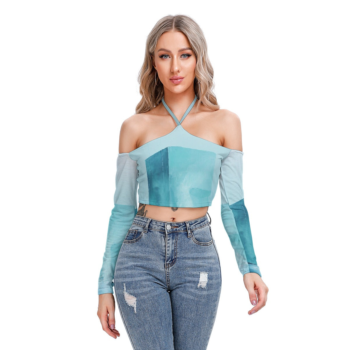 All-Over Print Women's Halter Lace-up Top