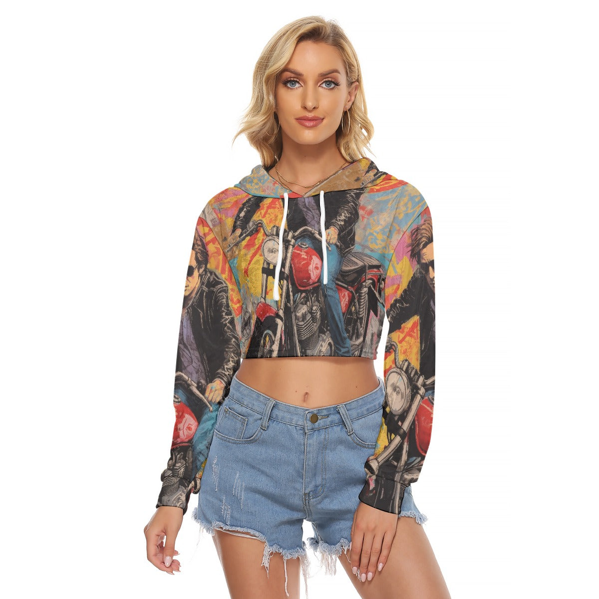 All-Over Print Women's Crop Top Hoodie|Velvet