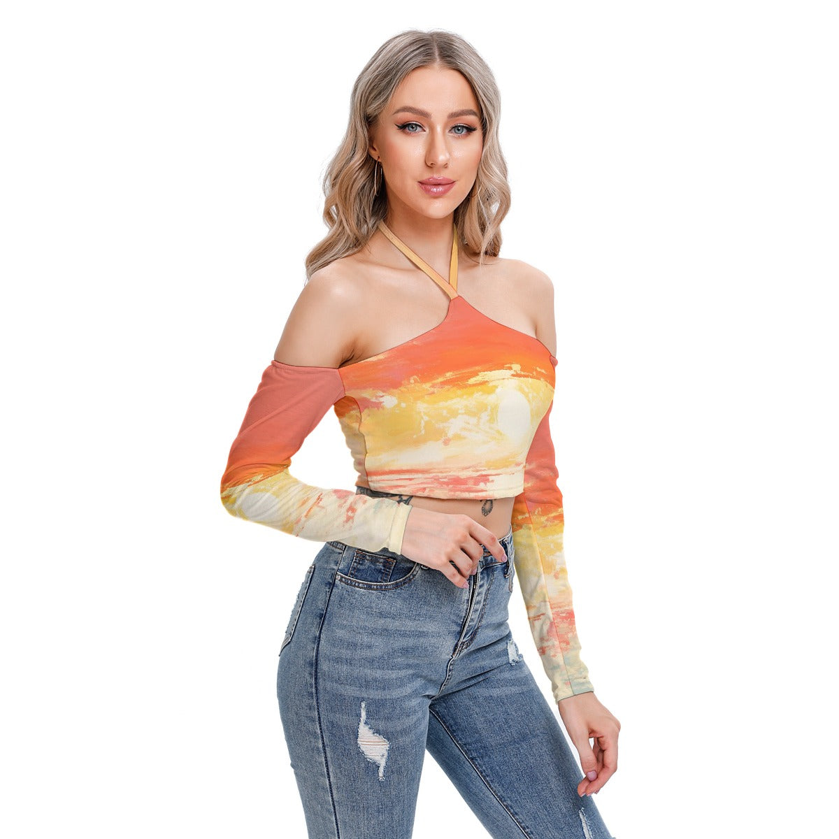 All-Over Print Women's Halter Lace-up Top