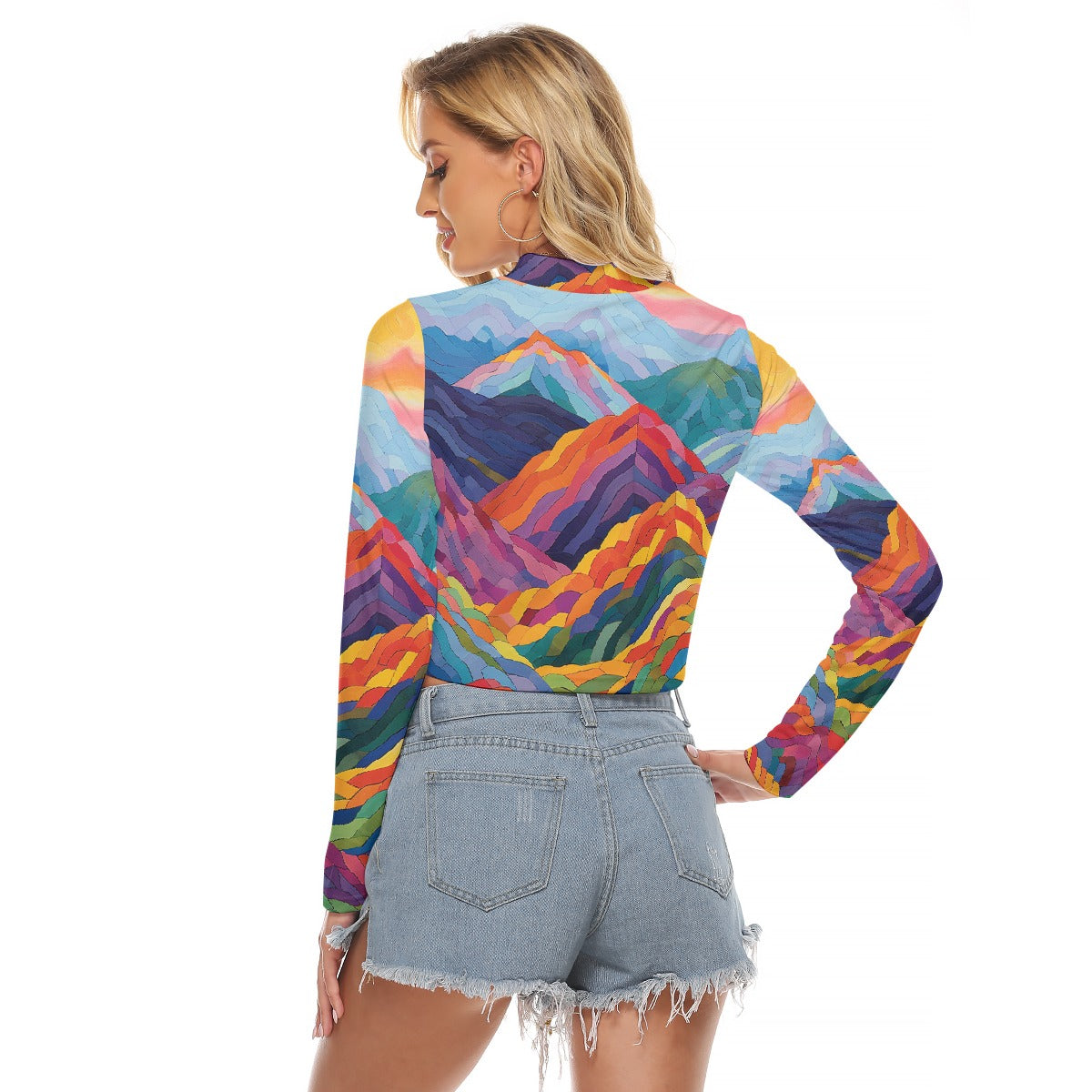 All-Over Print Women's Hollow Chest Keyhole Tight Crop Top