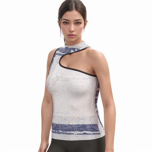 All-Over Print Women's Halter Sleeveless Asymmetrical Tank Top