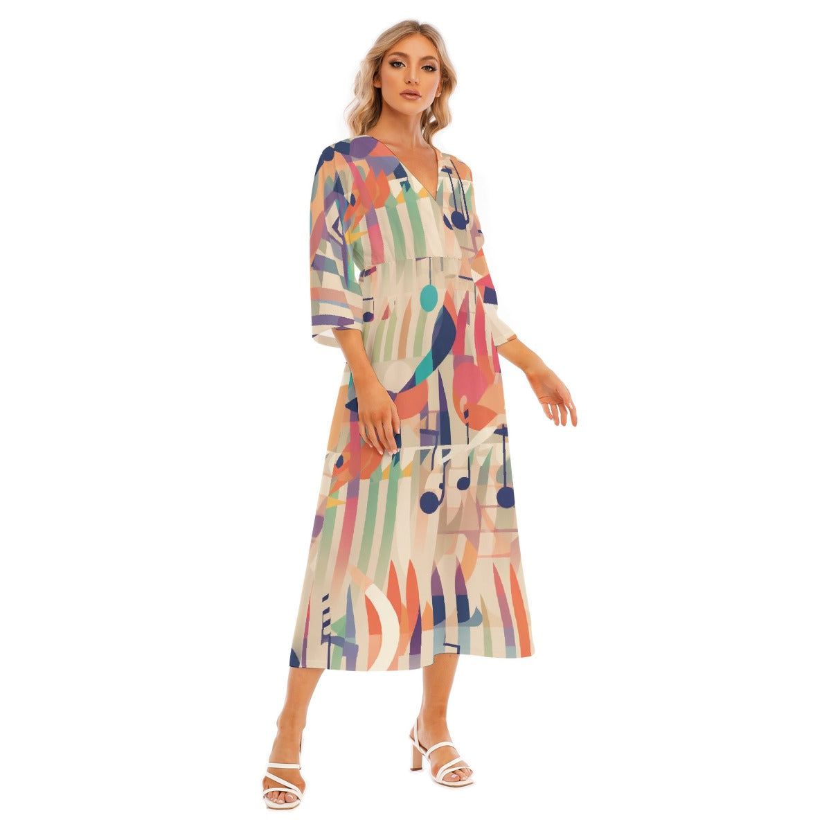 All-Over Print Women's Mid-Sleeve Long Dress