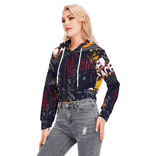 All-Over Print Women's Crop Top Hoodie With Zipper Closure