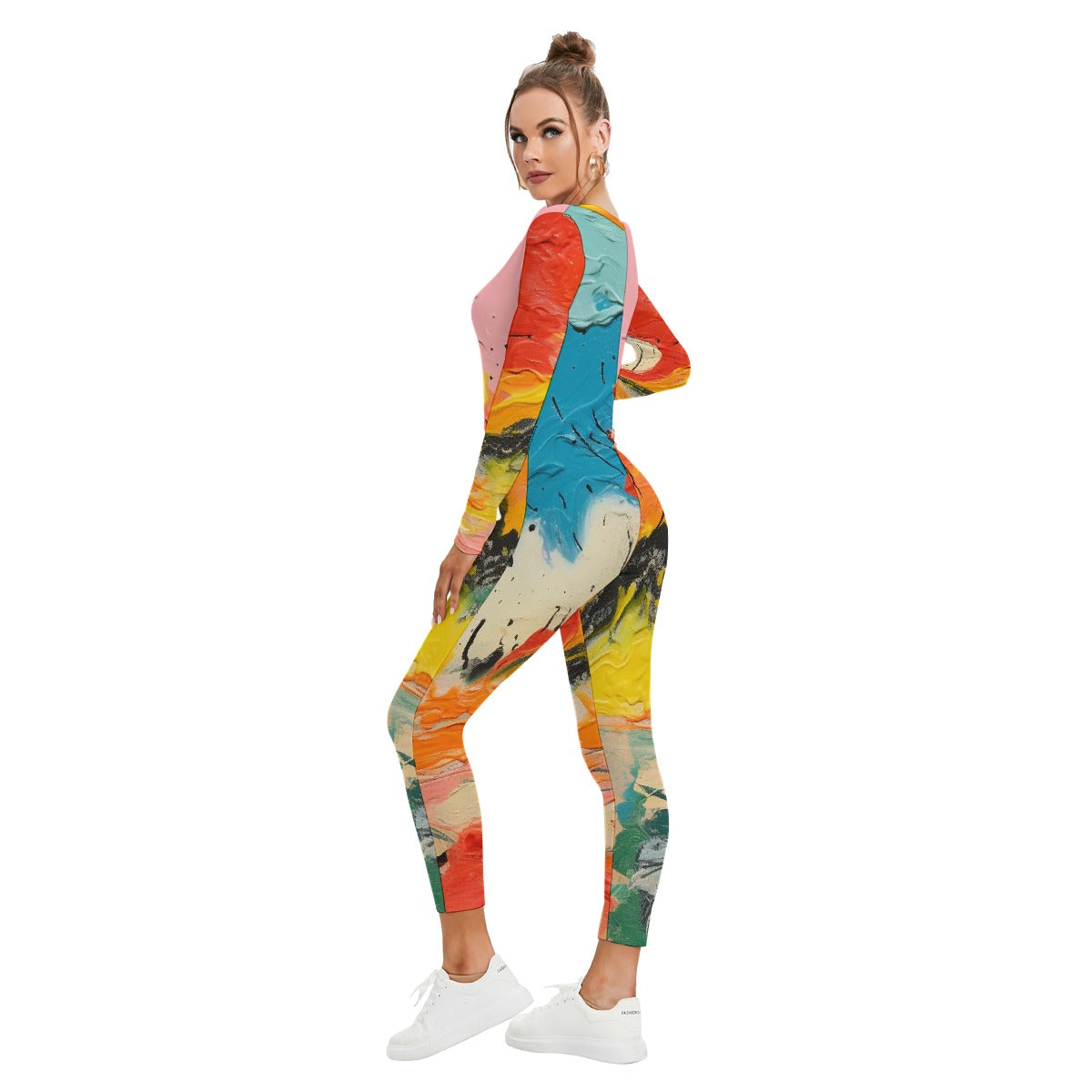 All-Over Print Women's Plunging Neck Jumpsuit