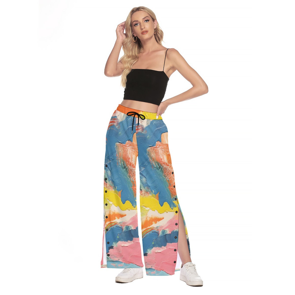 All-Over Print Women's Side Slit Snap Button Trousers