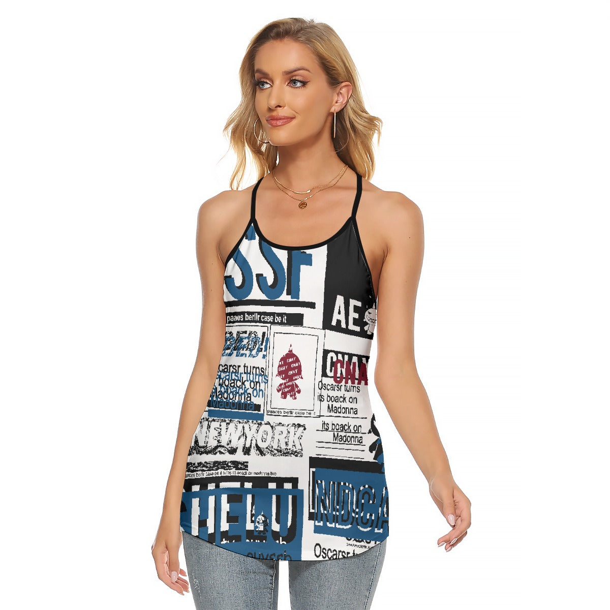 All-Over Print Women's Criss-Cross Open Back Tank Top